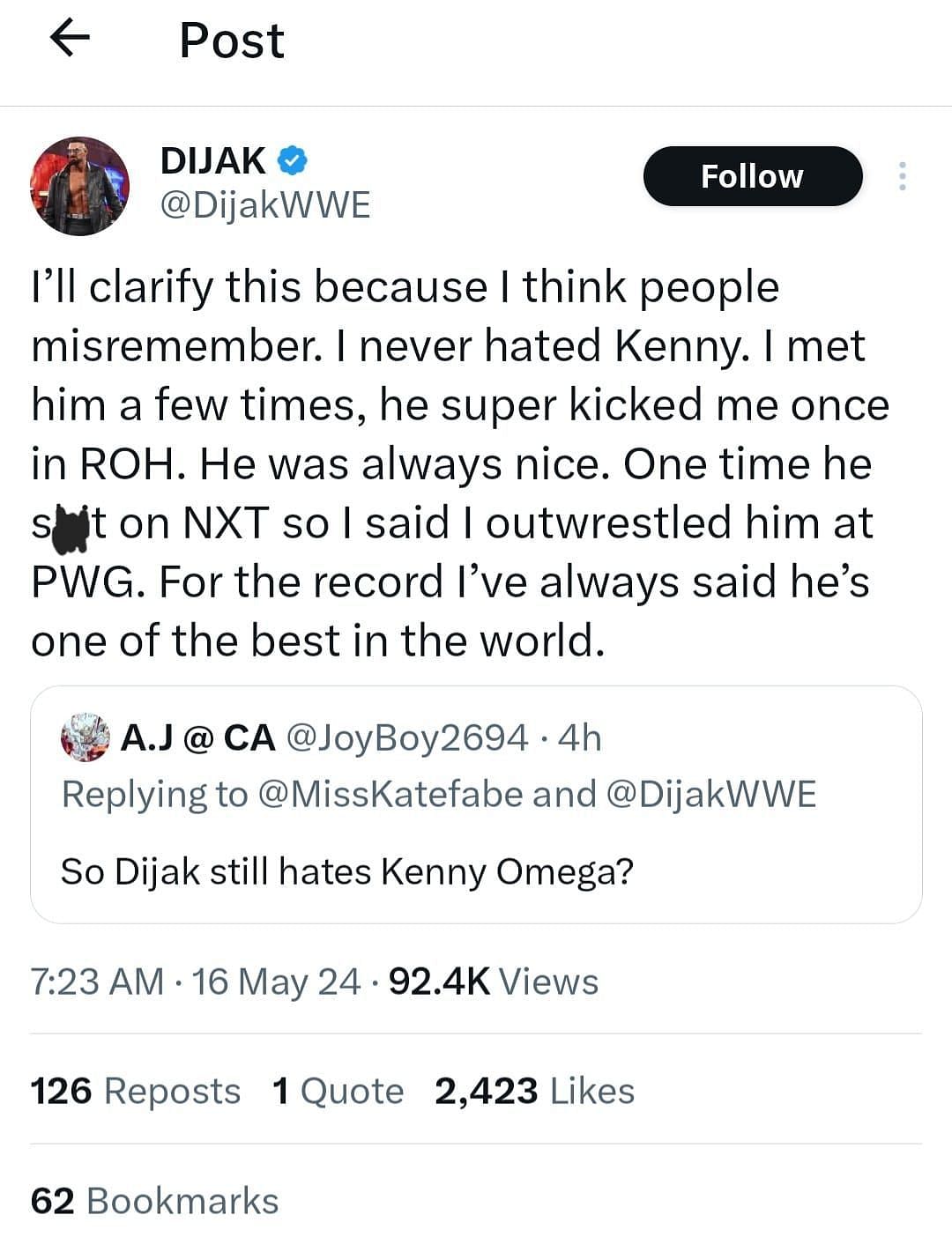 Dijak responded to fan question